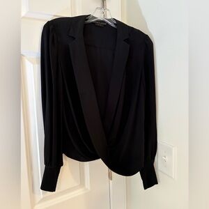 Alice + Olivia Black Faux Wrap Classic Black Top